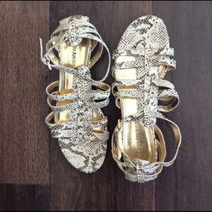 Enzo Angiolini Sandals - Faux Snakeskin - Mini Wedge Heel - Eanilla